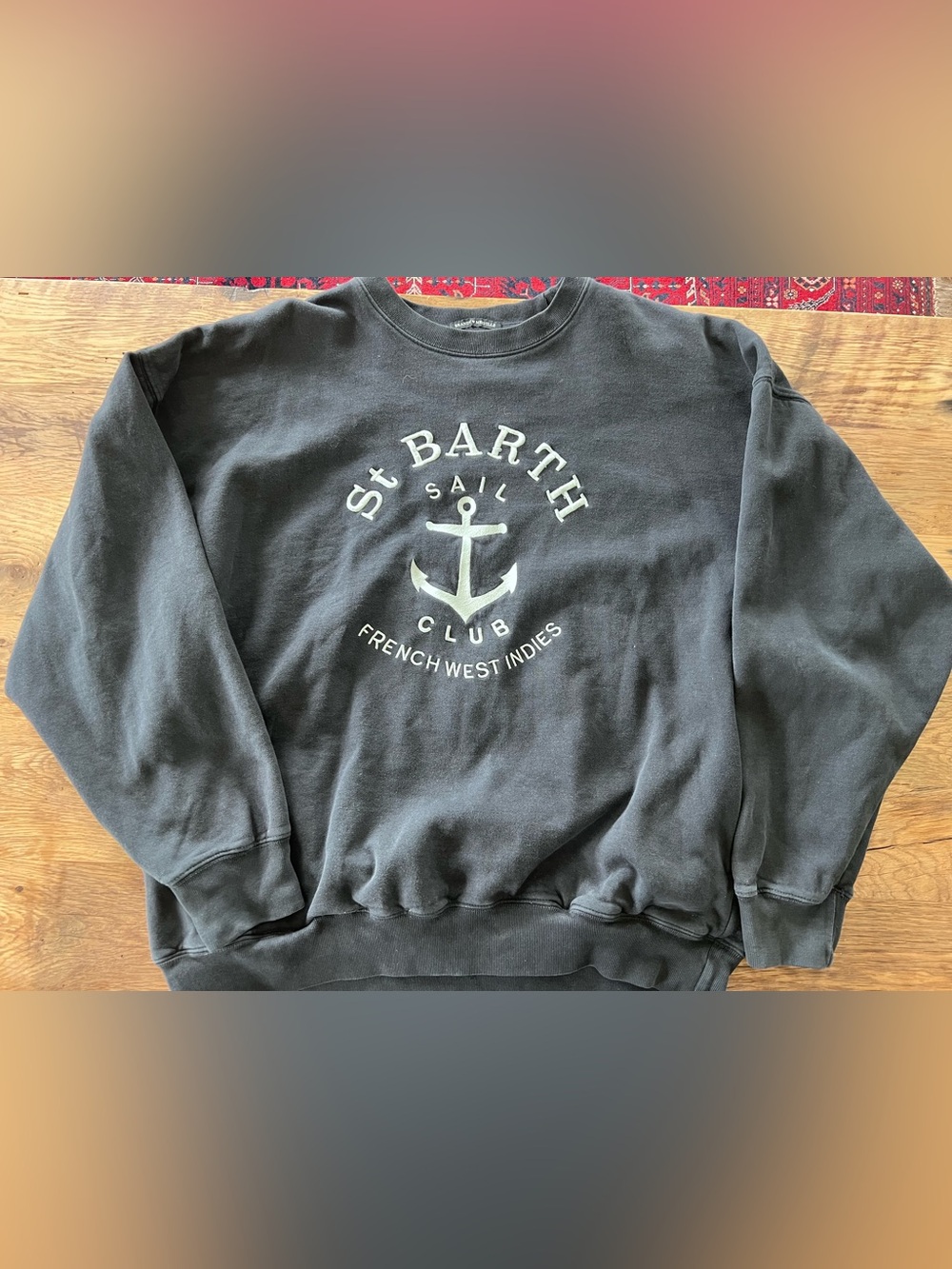 Brandy Melville St. Barth Navy Crewneck Sweatshirt with White Anchor Logo - Picture 2 of 5